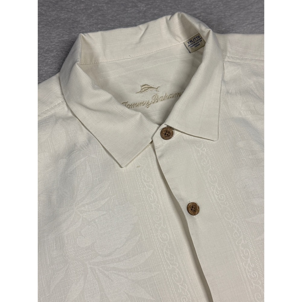 Tommy Bahama Button Down Shirt Mens XXL Cream Silk Tropical Camp Resort